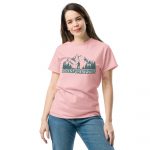 Stylish outdoor adventure t-shirt for hikers in pink color