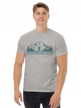 Stylish outdoor adventure t-shirt for hikers in grey color