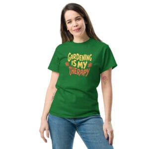 Green gardening t-shirt with nature-inspired design for plant lovers