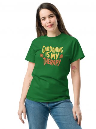 Green gardening t-shirt with nature-inspired design for plant lovers