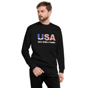 Patriotic USA T-Shirt featuring bold American flag design on black color