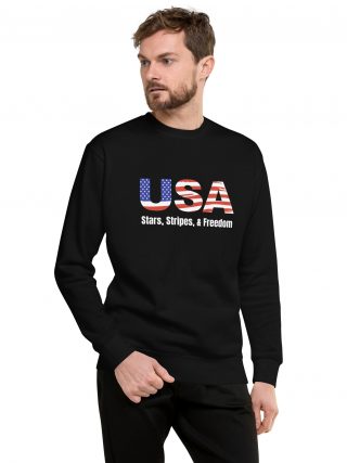 Patriotic USA T-Shirt featuring bold American flag design on black color