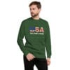 Patriotic USA T-Shirt featuring bold American flag design on green color