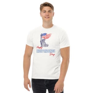 unisex-classic-tee-white-front-6851b42ae5fa2.jpg Patriotic 4th of July T-Shirt | USA Flag Outfit for Independence Day