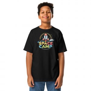 youth-classic-tee-black-front-684da7e333eb3.jpg Space Camp for Kids T-Shirt Design | Fun Astronaut Theme