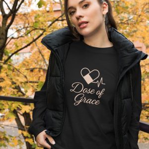 unisex-long-sleeve-tee-black-heather-front-2-68c306f9b3b2c.jpg Dose of Grace Nurse Gift Shirt | Caregiver and RN Appreciation