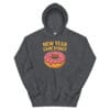 Heather gray New Year Same Donut hoodie bold yellow text and donut illustration.