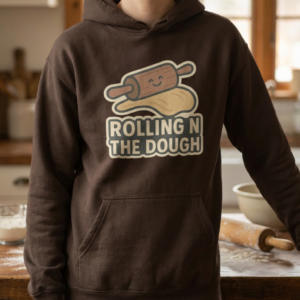 Rolling N The Dough Unisex Hoodie | Funny Baking Pun Rolling Pin Graphic