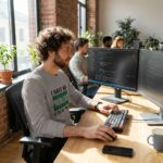 Unisex long sleeve tee in White featuring a green technical HUD grid design with the text 'I HAVE NO PROBLEMS (I SOLVE THEM)'