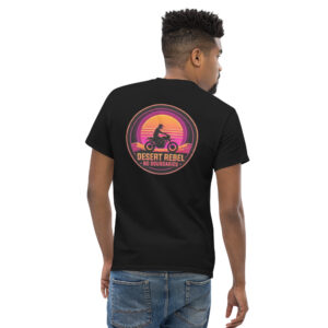 Desert Rebel Synthwave Dirt Bike T-Shirt | Retro 80s Sunset Biker Apparel